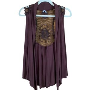 MAX RAVE Sleeveless Open Cardigan Crochet Embroidered Back 2 Available colors